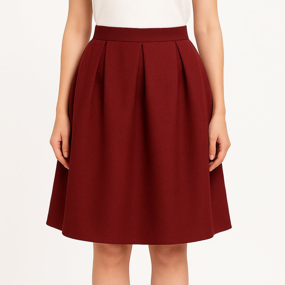 Elegant Burgundy Pleated A-Line Skirt